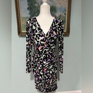 Calvin Klein Black, Pink, and Purple Long Sleeve Dress